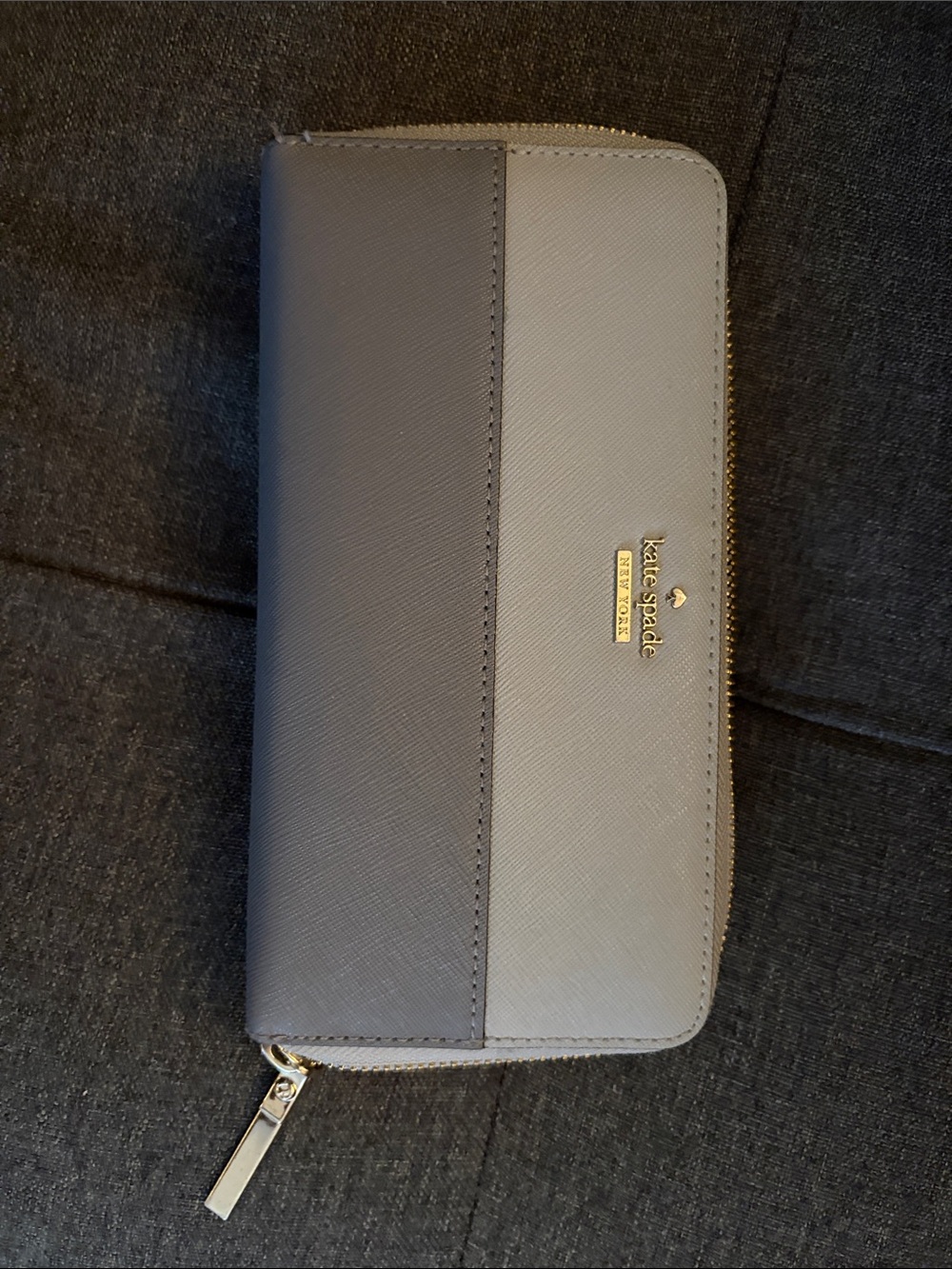 kate spade Two-Tone Gray Zip Wallet with Gold Hardware